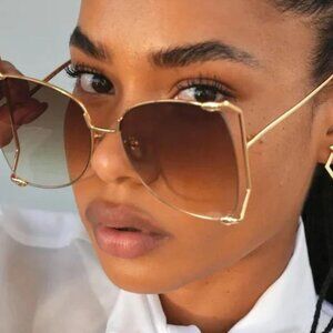 Gucci GG0252S 003 63mm Square Oversized Sunglasses Gold w/Brown Lenses